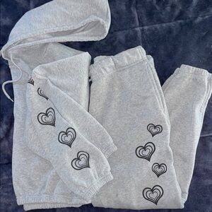 Gray Hoodie and Sweatpants Set with Heart Design